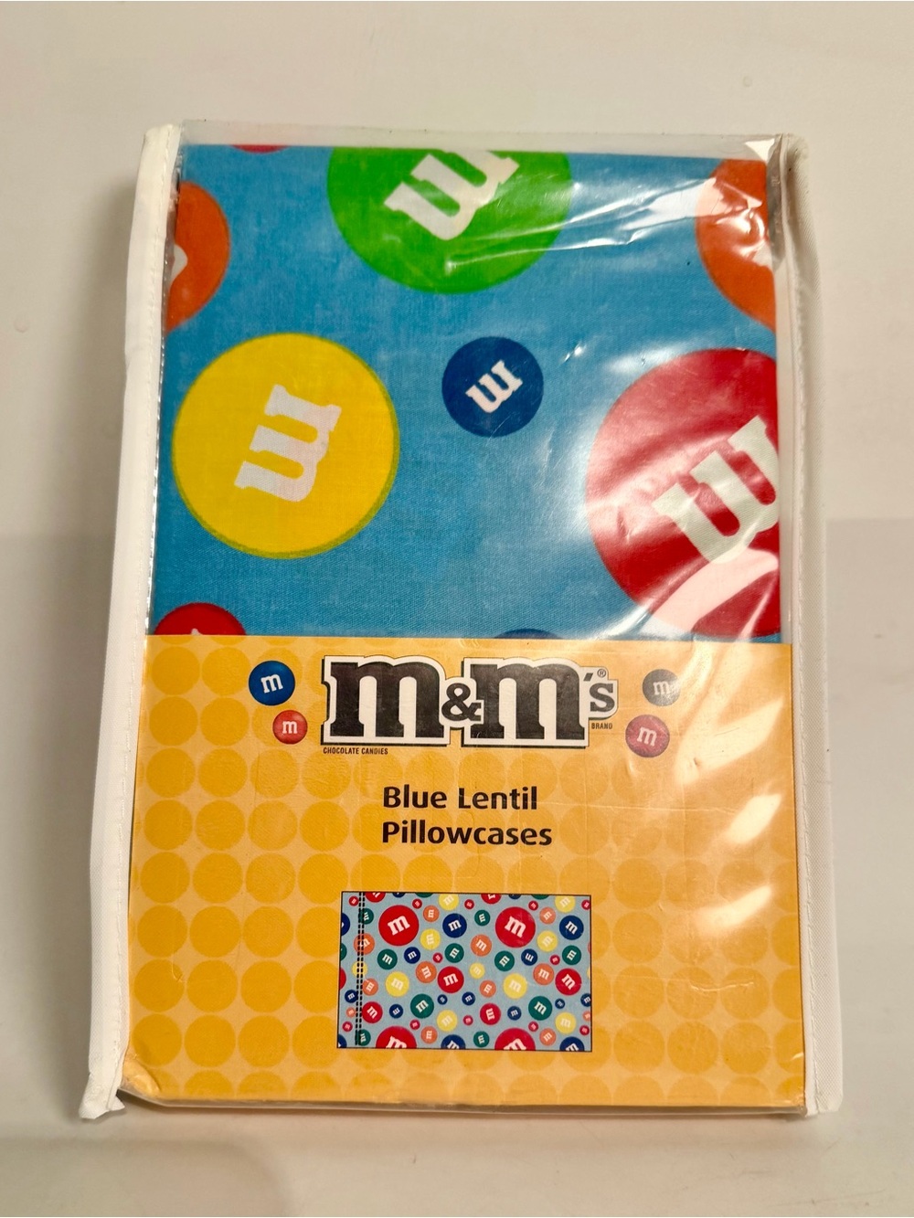New M&M's Blue Lentil Pillow Case Set (2) Blue Multi Candy Bedding cotton